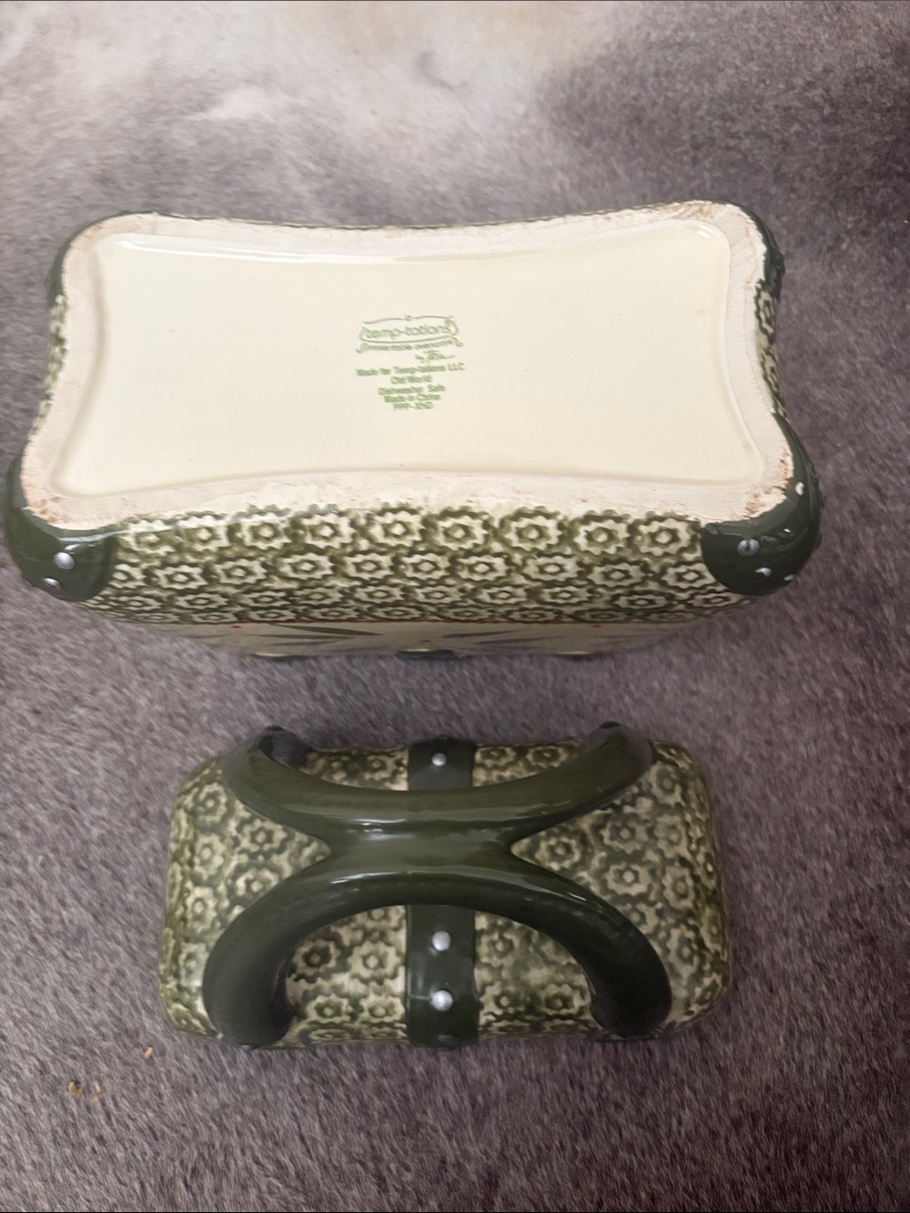 QVC Temp-tations Handbag Old World Olive Green Ceramic Purse Cookie Jar Canister - Picture 6 of 6